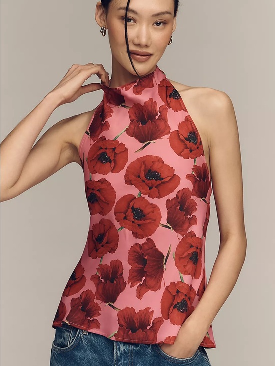 Anthropologie Tops - Anthropologie Jamie Satin Halter-Neck Tank by Maeve Size M
